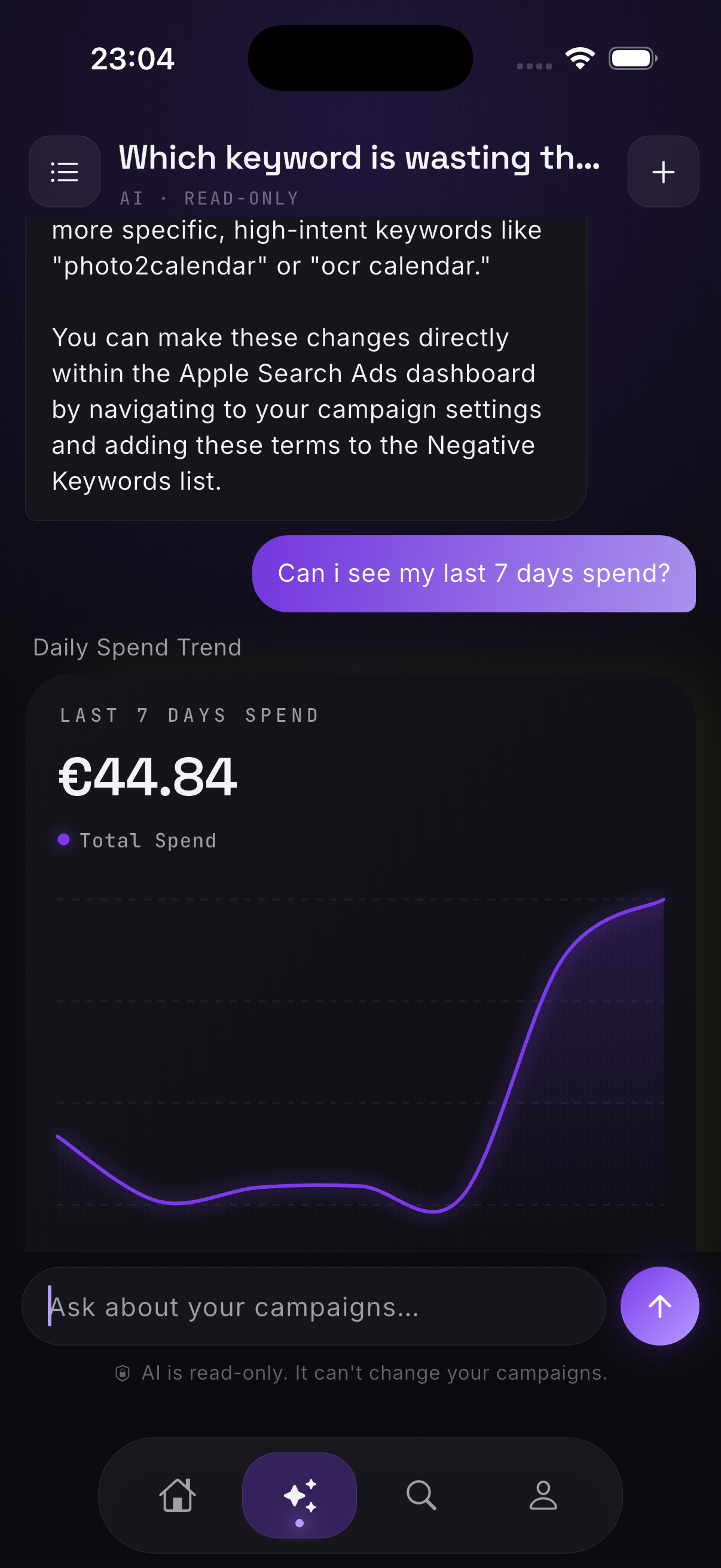 AI chat answering questions about campaign performance