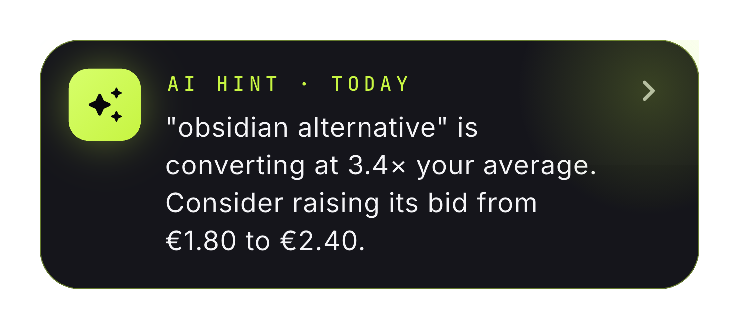 AI hint suggesting bid optimization